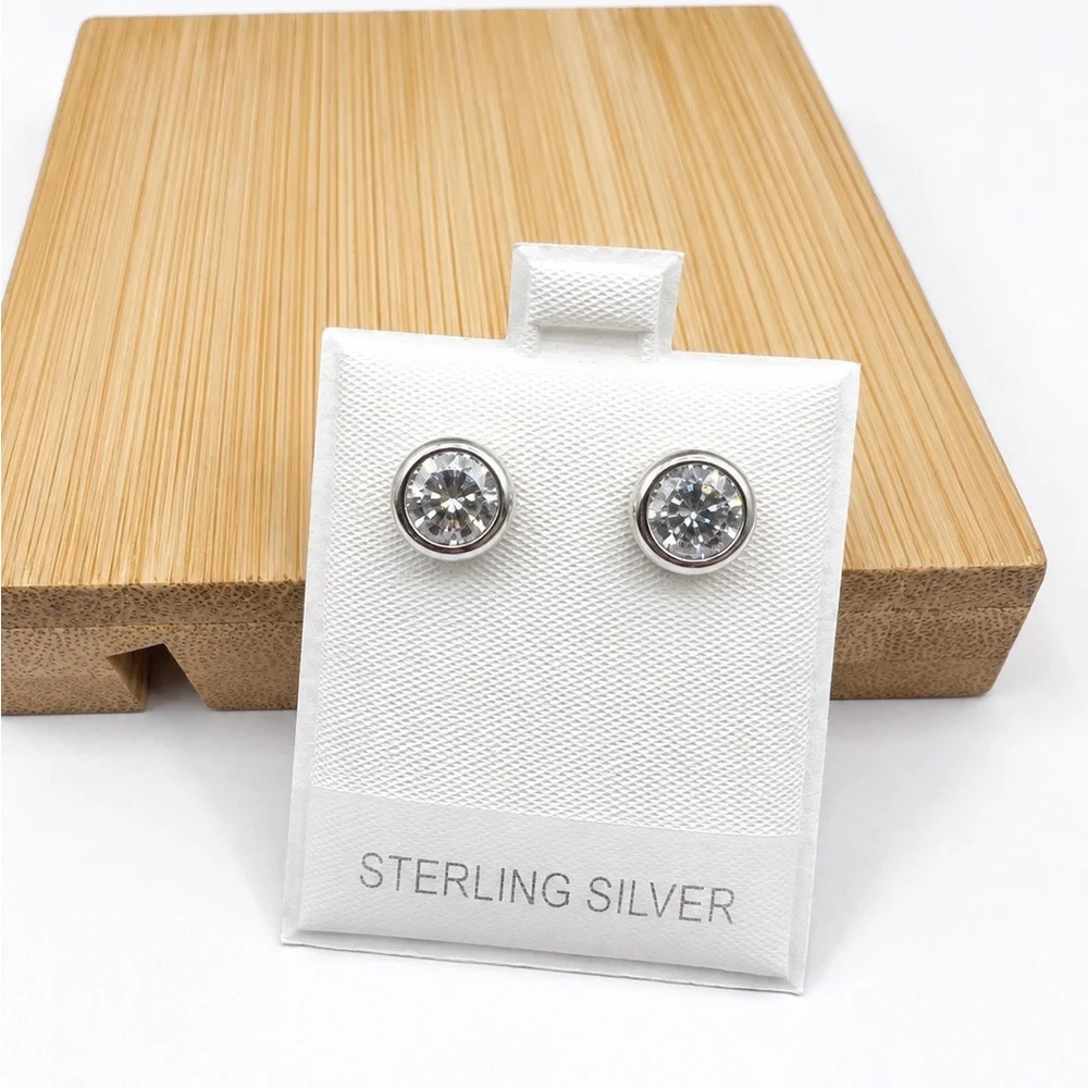 925 Sterling Silver Classic Round Bezel Stud Earrings MOISSANITE Screw Back